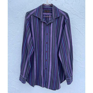 Etro Milano Mens Long Sleeve Collared Button Down Shirts Purple Stripes Sz 42